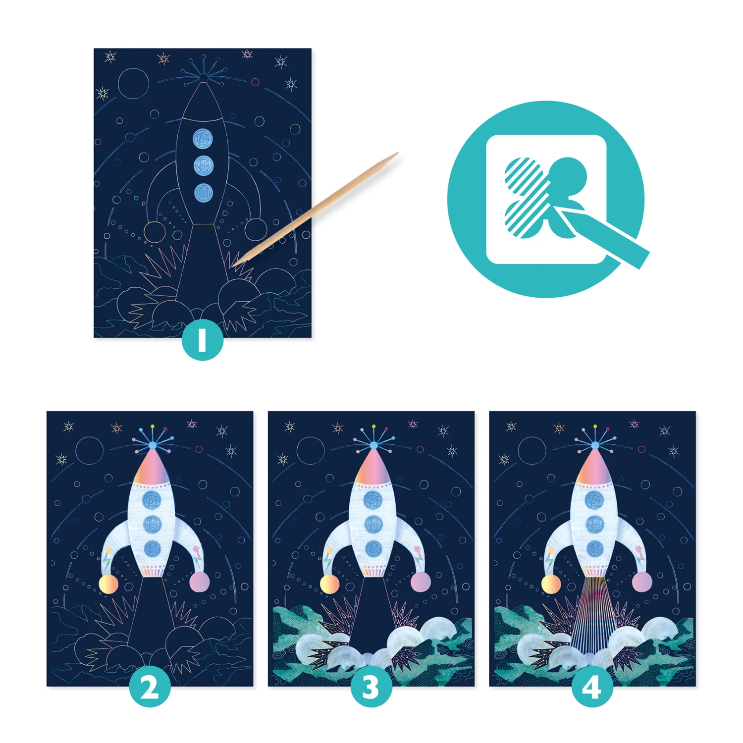 Djeco Kraskaarten Ruimtevaart Knutselset 4 Djeco Kraskaarten Ruimtevaart Knutselset - Afbeelding 2