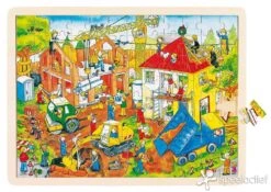Houten Puzzel Bouwplaats -Auto Winkel houten puzzel bouwplaats goki 57852 1